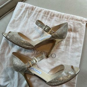 Jimmy Choo Maryjane gold heels includes shoe bag